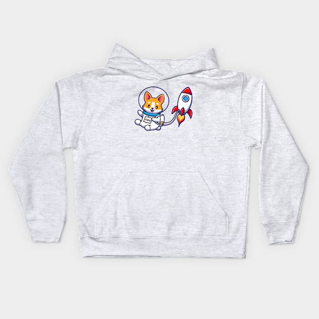 Space Corgi Kids Hoodie by machmigo